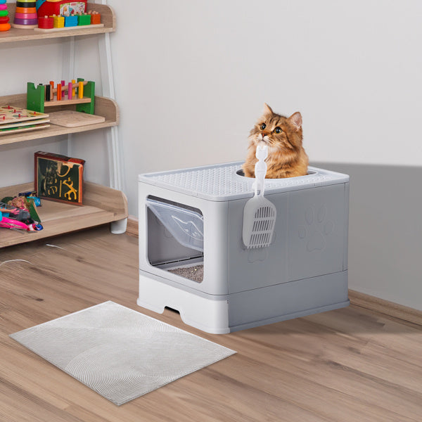 51x40x38cm, PP Plastic Litter Box, Spliced Bottom Pull-out Box, Square - Grey - MAYONAL STORE