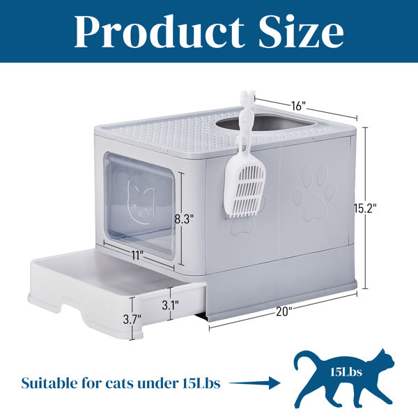 51x40x38cm, PP Plastic Litter Box, Spliced Bottom Pull-out Box, Square - Grey - MAYONAL STORE