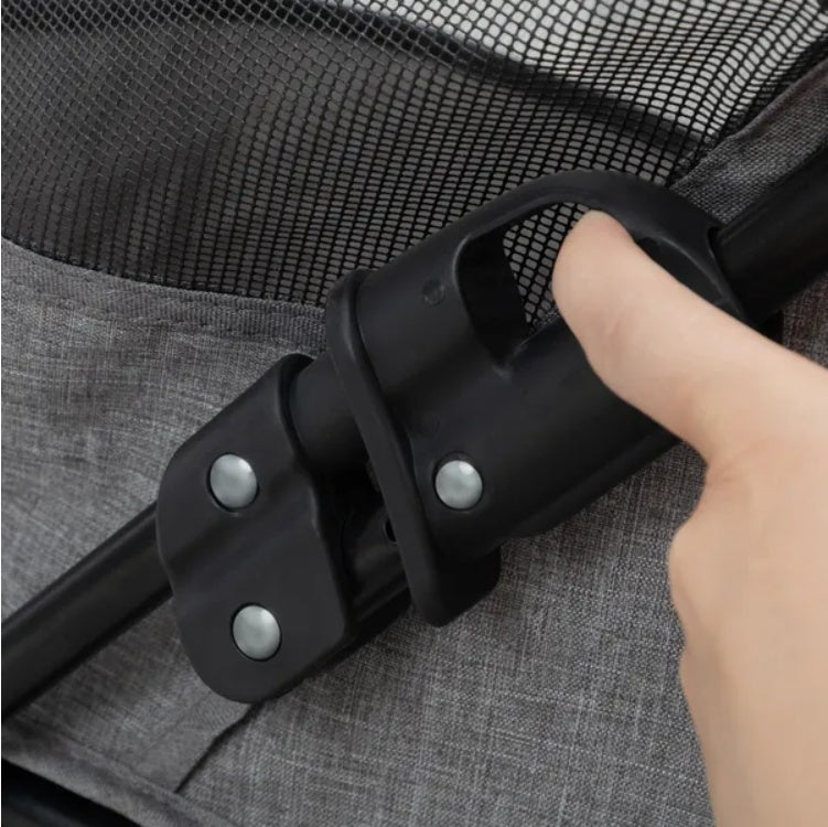 Foldable Pet Stroller, Small Dog Cat Stroller With Storage Basket For Small Puppies, Gray And Black - MAYONAL STORE