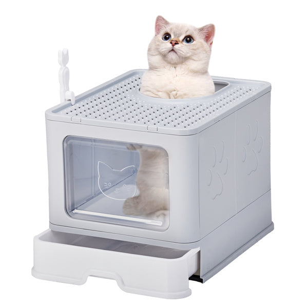 51x40x38cm, PP Plastic Litter Box, Spliced Bottom Pull-out Box, Square - Grey - MAYONAL STORE