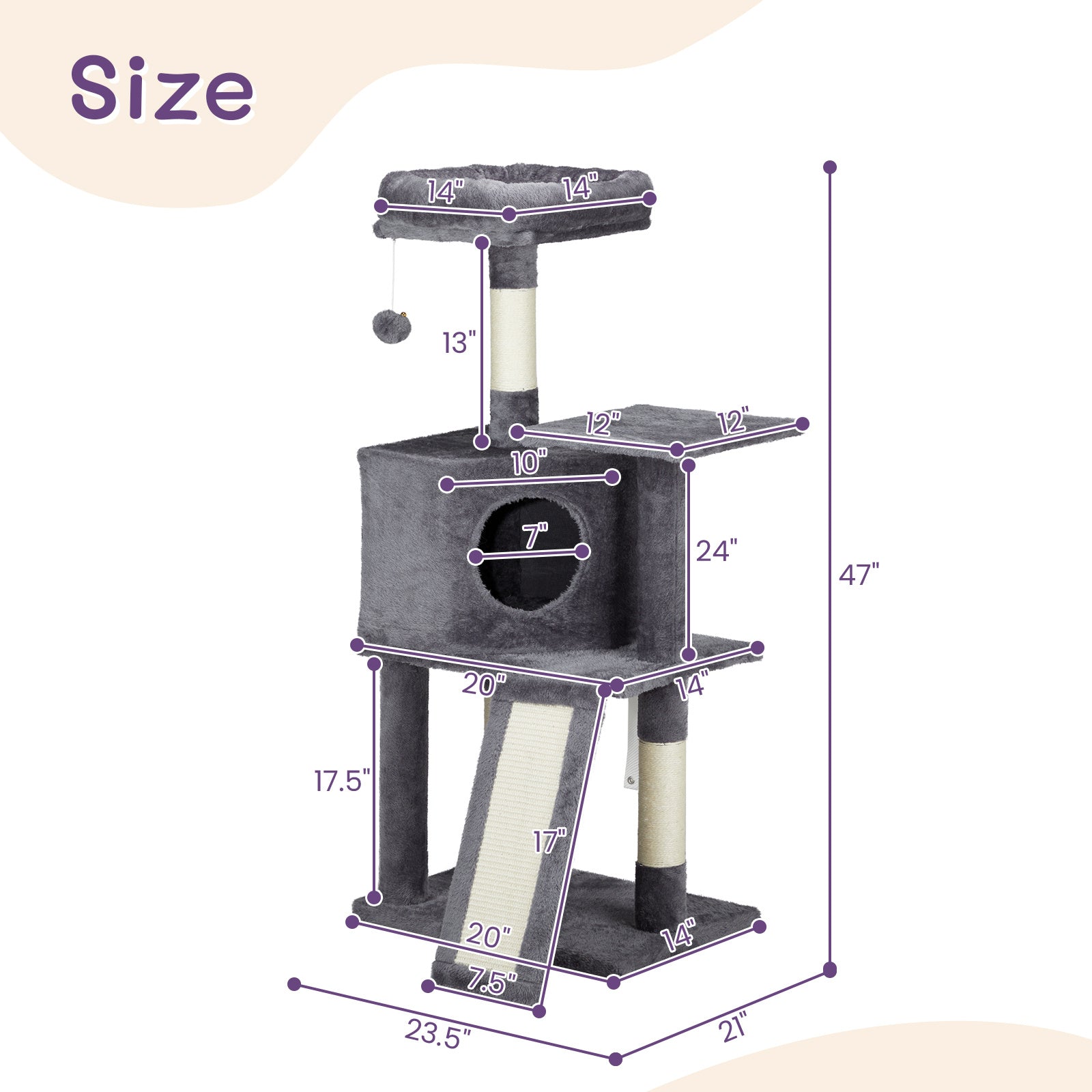 47inch, Dark Grey, Cat Scratcher, Trapezoidal Cat House, Cat Climbing Frame - MAYONAL STORE