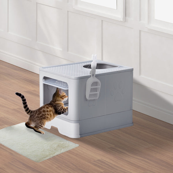 51x40x38cm, PP Plastic Litter Box, Spliced Bottom Pull-out Box, Square - Grey - MAYONAL STORE