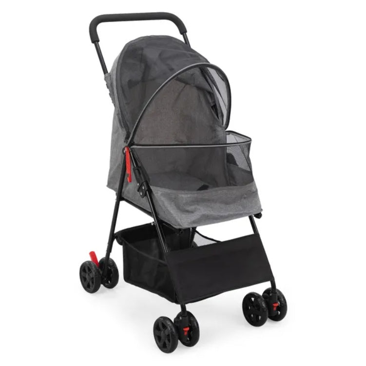Foldable Pet Stroller, Small Dog Cat Stroller With Storage Basket For Small Puppies, Gray And Black - MAYONAL STORE