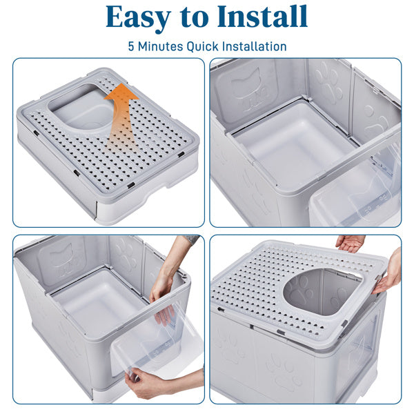 51x40x38cm, PP Plastic Litter Box, Spliced Bottom Pull-out Box, Square - Grey - MAYONAL STORE