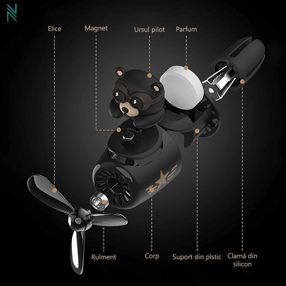 PROMO AROMATHERAPY DIFFUSER FOR CAR, PILOT BEAR, AIR FRESHENER + BONUS 2 AROMAS WITH NATURAL EXTRACTS - MAYONAL STORE