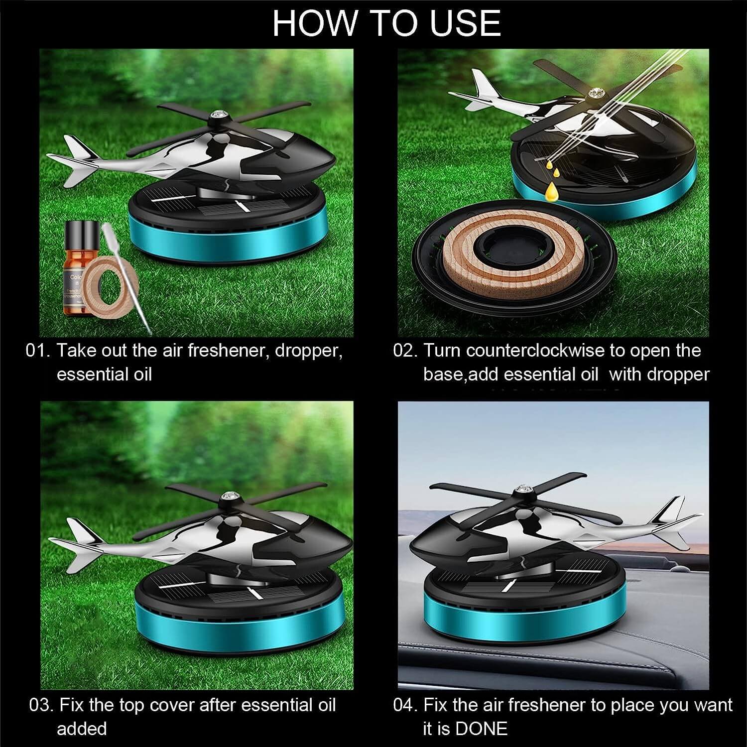 Car Air Freshener Diffuser – Solar Charge, Helicopter Model - MAYONAL STORE