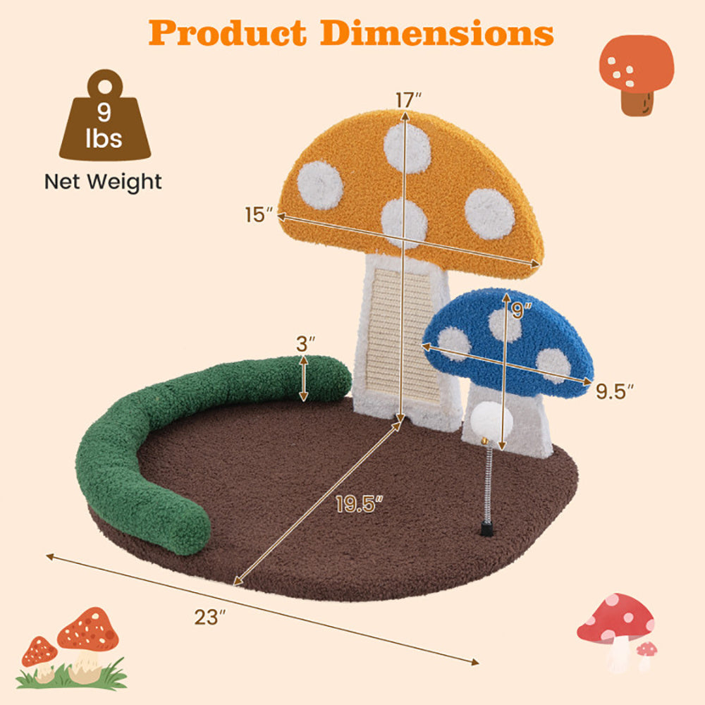 Mushroom Cat Bed Cat Claw Scratcher With Wide Bed And Sisal Scratch Panel - MAYONAL STORE