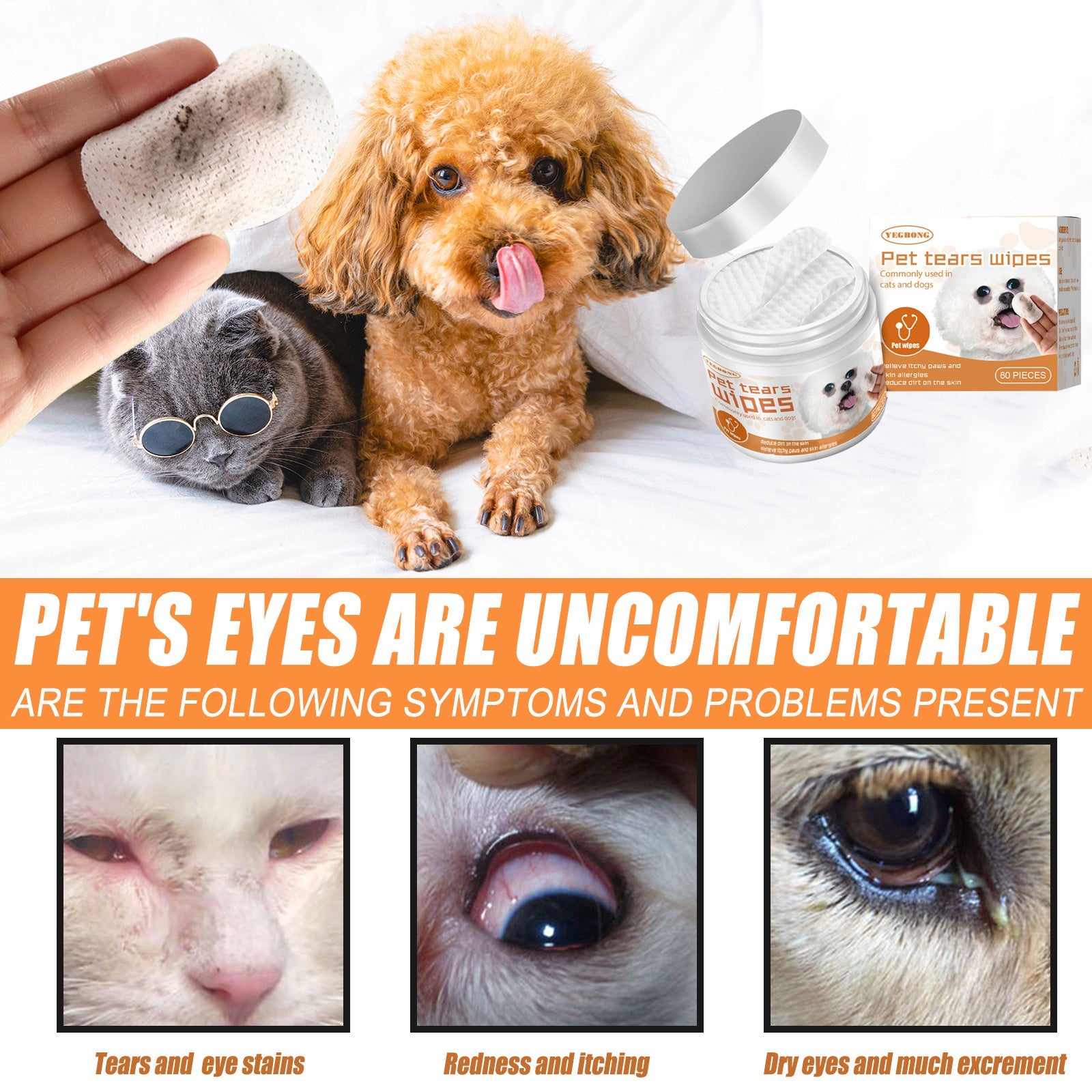 Yegbong Pet Wipes Clean, Dogs And Cats Tear Stains Eye Cleaning Wipe Eye Dirt Cotton Pad - MAYONAL STORE
