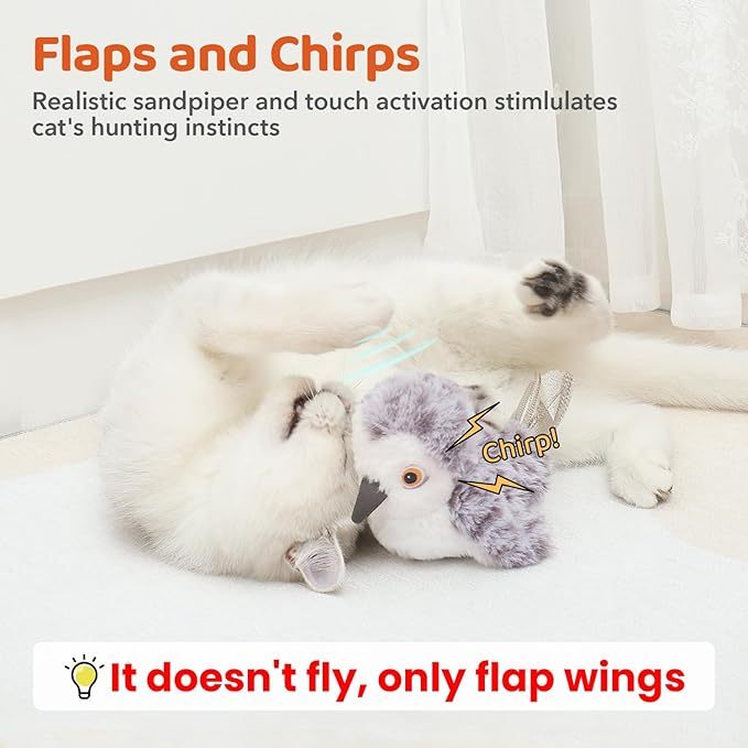 Cat Toys Flapping Bird No Flying,Lifelike Sandpiper Chirp Tweet, Rechargeable Touch Activated Kitten Toy Interactive Cat Exercise Toys For All Breeds Cat Kicker Catnip Toys - MAYONAL STORE