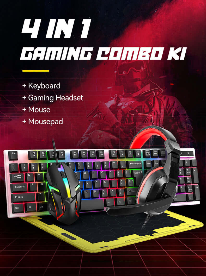 Kinsi 4-in-1 Gaming Kit – RGB Keyboard, Headphones, Mouse & Mousepad - MAYONAL STORE