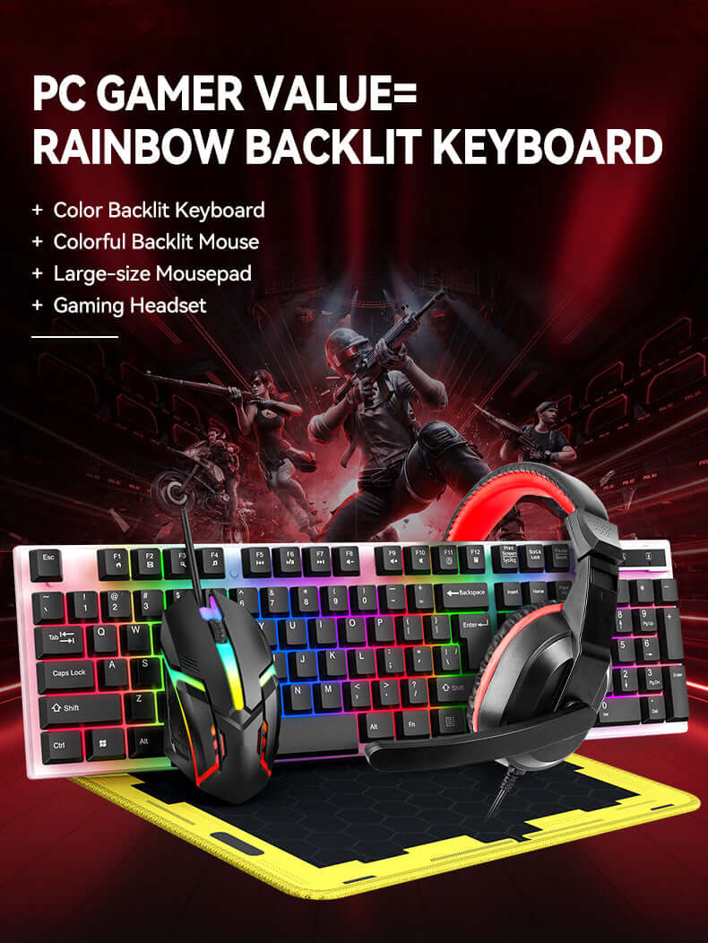 Kinsi 4-in-1 Gaming Kit – RGB Keyboard, Headphones, Mouse & Mousepad - MAYONAL STORE