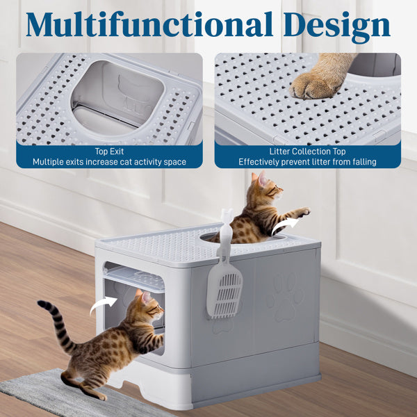 51x40x38cm, PP Plastic Litter Box, Spliced Bottom Pull-out Box, Square - Grey - MAYONAL STORE