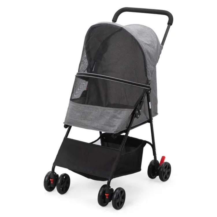 Foldable Pet Stroller, Small Dog Cat Stroller With Storage Basket For Small Puppies, Gray And Black - MAYONAL STORE