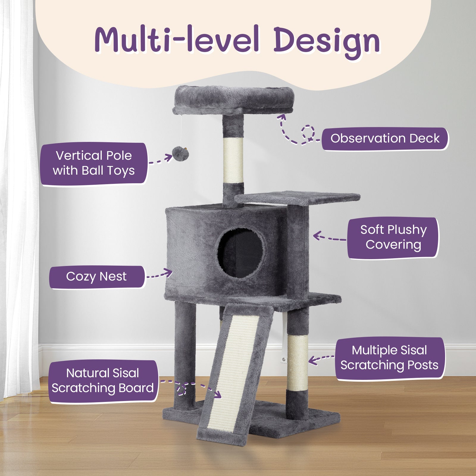 47inch, Dark Grey, Cat Scratcher, Trapezoidal Cat House, Cat Climbing Frame - MAYONAL STORE