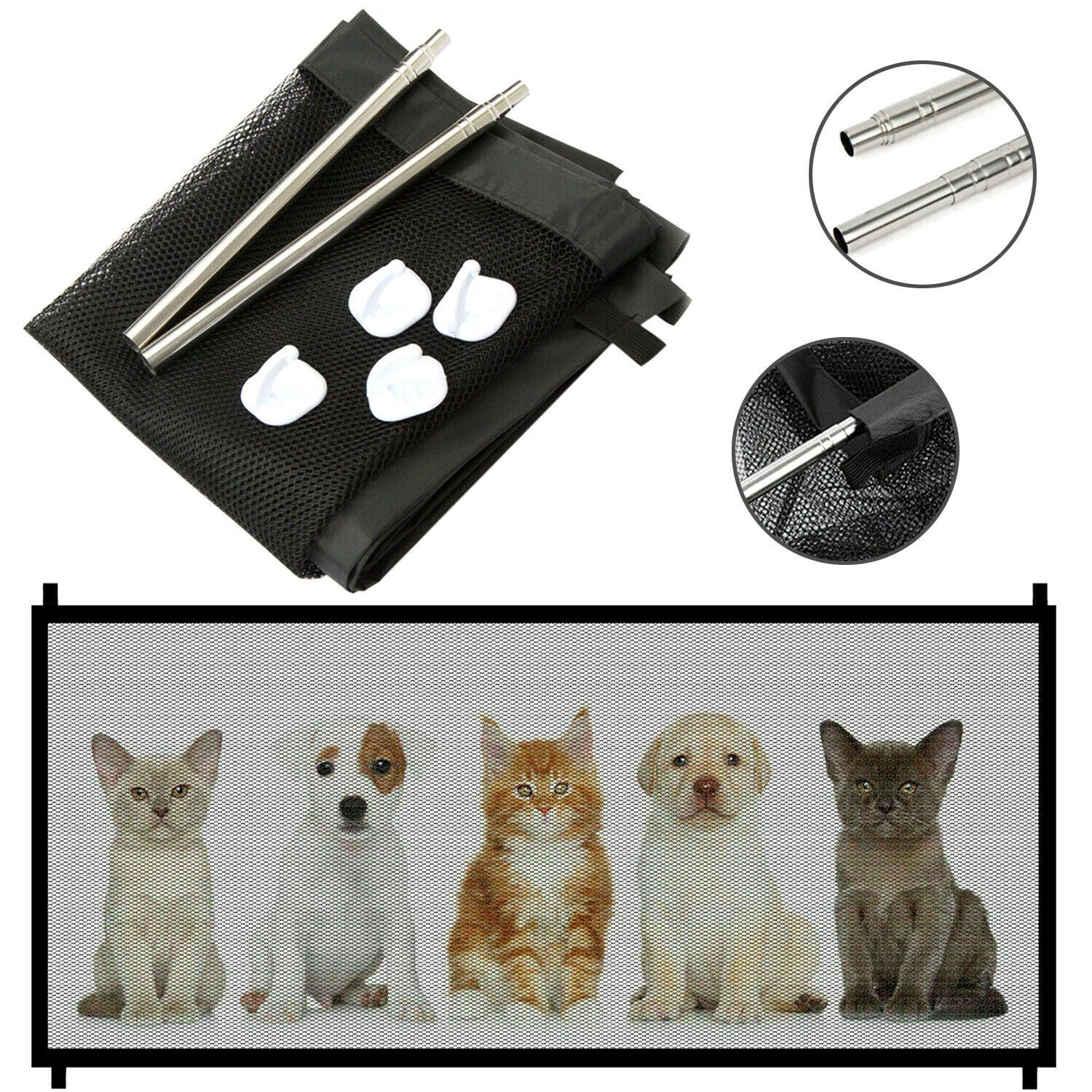 Pets Dog Cat Baby Safety Gate Mesh Fence Magic Portable Guard Net Stairs Doors - MAYONAL STORE