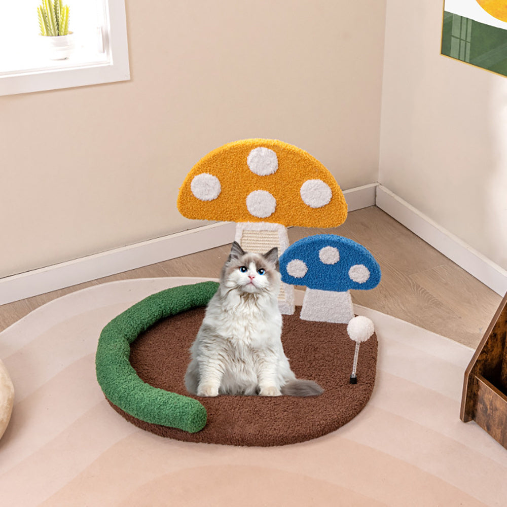 Mushroom Cat Bed Cat Claw Scratcher With Wide Bed And Sisal Scratch Panel - MAYONAL STORE