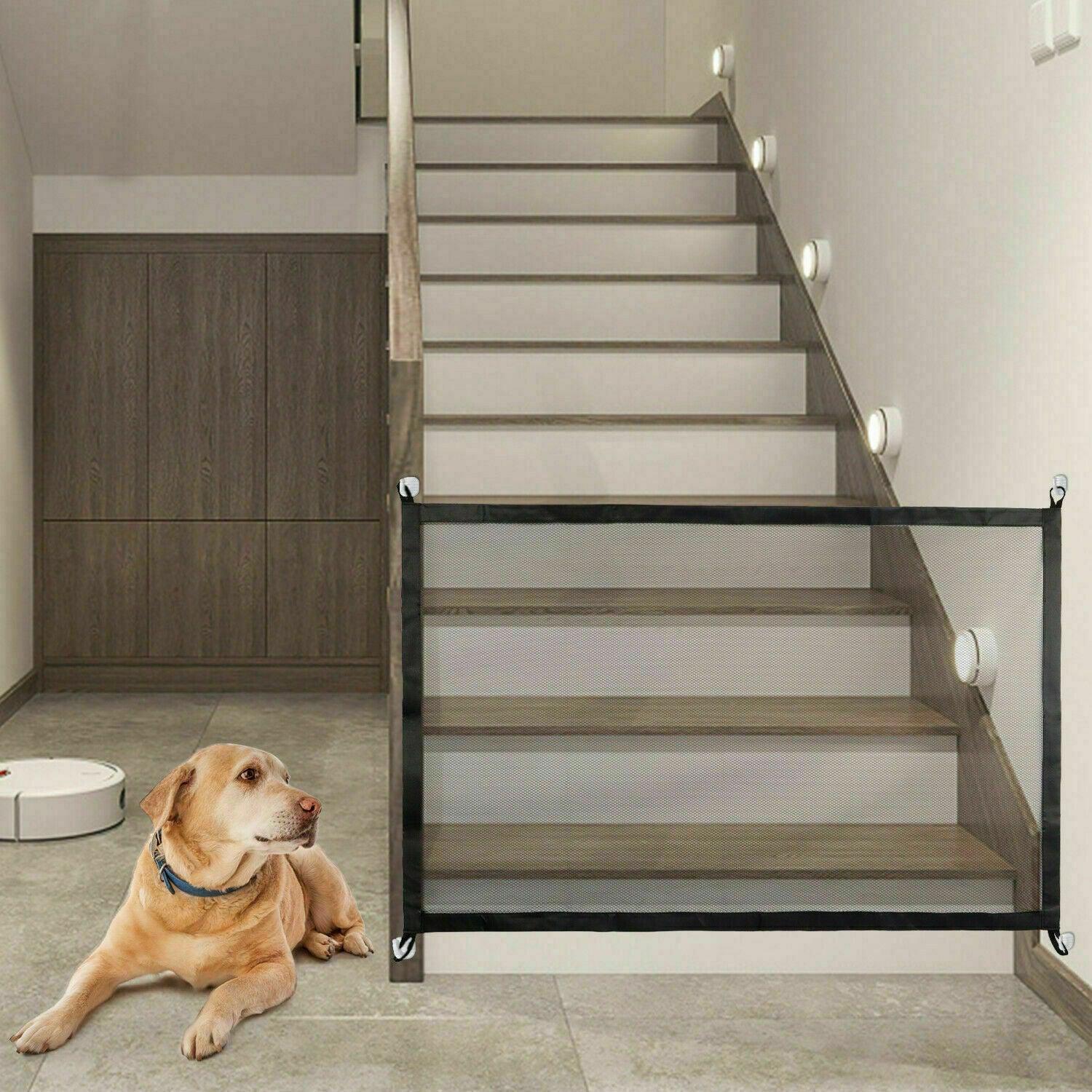 Pets Dog Cat Baby Safety Gate Mesh Fence Magic Portable Guard Net Stairs Doors - MAYONAL STORE