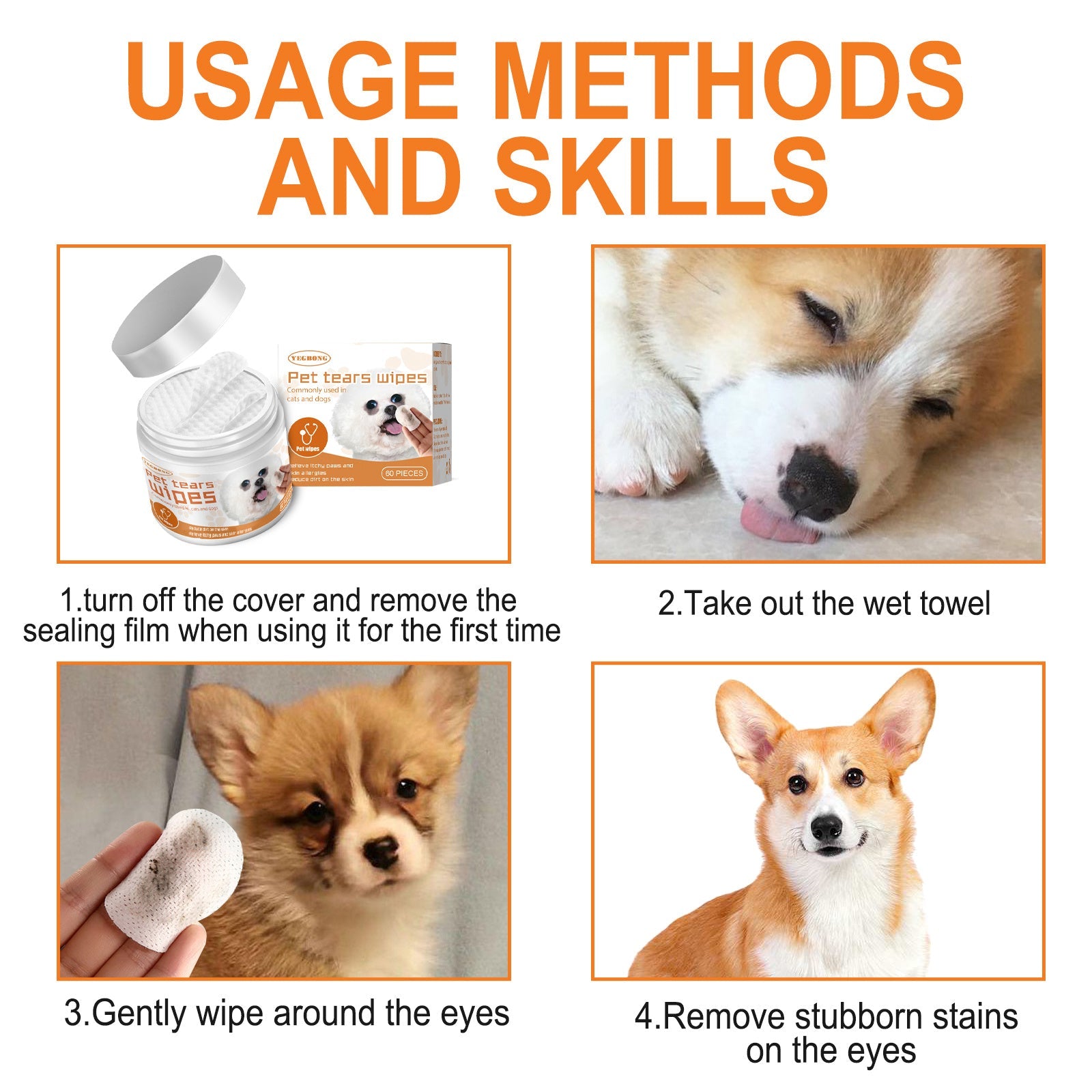 Yegbong Pet Wipes Clean, Dogs And Cats Tear Stains Eye Cleaning Wipe Eye Dirt Cotton Pad - MAYONAL STORE