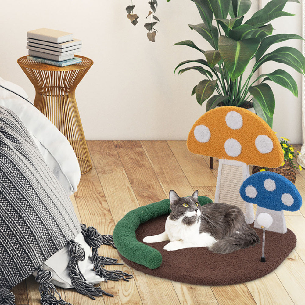 Mushroom Cat Bed Cat Claw Scratcher With Wide Bed And Sisal Scratch Panel - MAYONAL STORE