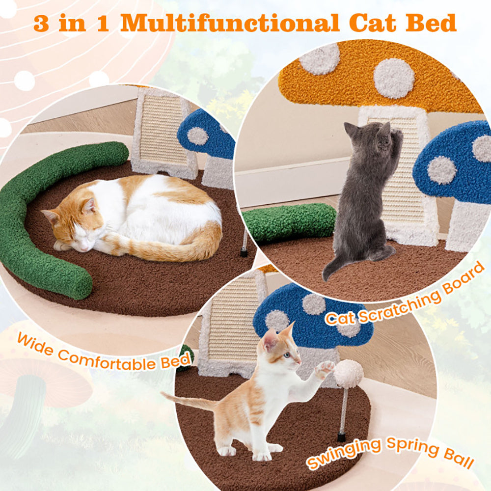 Mushroom Cat Bed Cat Claw Scratcher With Wide Bed And Sisal Scratch Panel - MAYONAL STORE