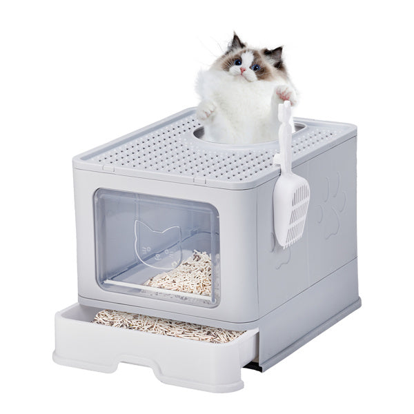 51x40x38cm, PP Plastic Litter Box, Spliced Bottom Pull-out Box, Square - Grey - MAYONAL STORE