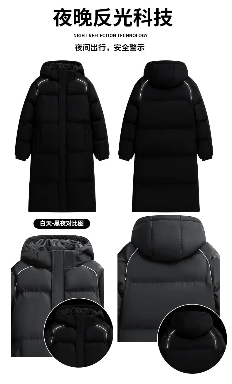 2025 Men's High-Quality Mid-Length Jacket Coat, Winter Thick and Warm Overcoat, Pure Color Youth Cotton Coat Jacket,Outdoor Coat