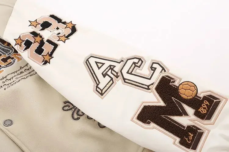 European and American Fashion Letter Embroidered Jackets Unisex Couple Contrasting Color Y2K Hip Hop Loose Leather Jackets Men