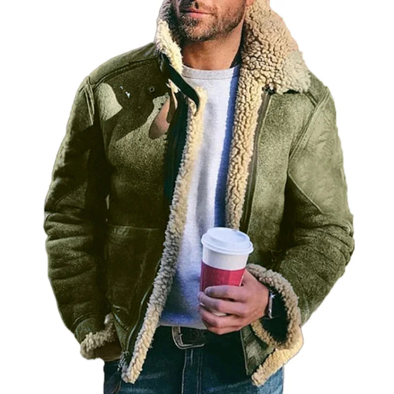 Mens Faux Fur Jacket One Piece Top Thick Plush Coat Winter Warm Luxury Streetwear Fashion Outerwear