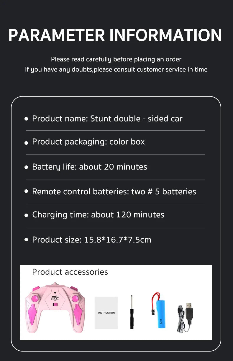 2.4G Remote Control Car  Double Sided Flip Endurance  360 Degree Rotation 4-Wheel Drive Mini Electric Car Toys For Children