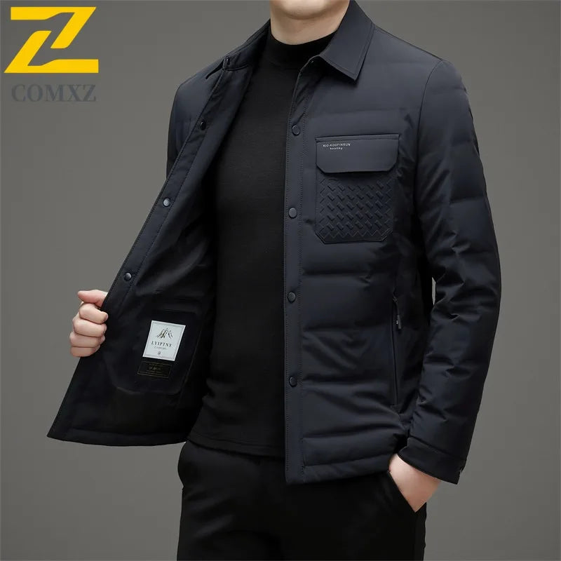COMXZ Mens Puffer Jacket Casual Turndown Collar Commuting Office Lightweight Coat Travel Single-breasted Warm Autumn Winter Coat
