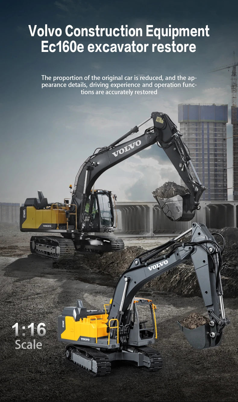 Double E E598 Large Rc Excavator 1/16 3in1 Alloy Truck E590 Remote Control Engineering Vehicle Toy Model For Boys Kids Gift