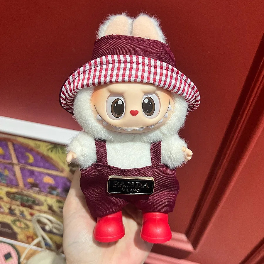 For 15/17cm Labubu Mini Doll Luxury Bow Dress original Hat Pants Clothes Set Labubu Dolls Clothing designer DIY Toys Accessorie