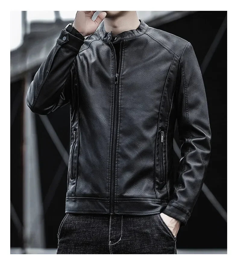 New Men's Motorcycle Leather Jacket Slim Men Leather Jacket Outer Wear Clothing For Male PU Leather Jackets Thin Business Jacket