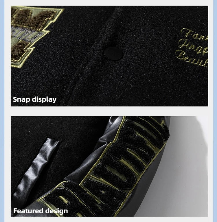 Winter Varsity Jacket Man Leather Sleeves Letter Embroidery Jacket Racing Motorcycle Woolen Coat Button Thick Warm Cool Original