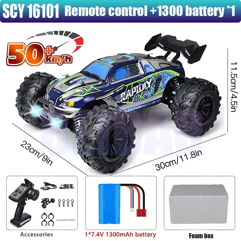 SCY 1:16 70KM/H OR 50KM/H 4WD RC Cars with LED Remote Control Cars High Speed Drift Monster Truck for Kids VS WLtoys 144001 Toys