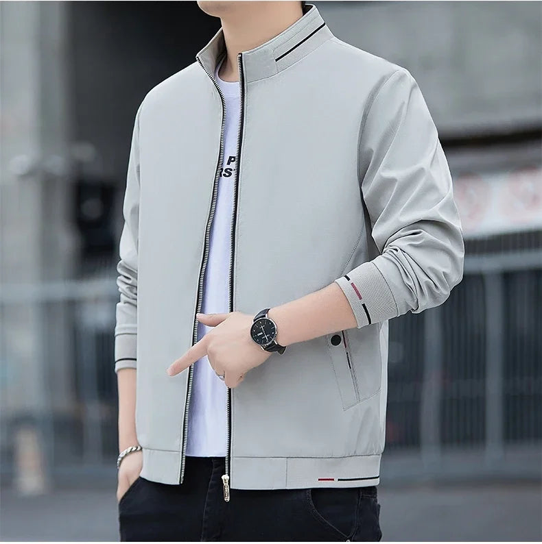 New Autumn Winter Men's Casual Sports Jacket Fashionable Trend Windproof Portable Pocket Stand Up Collar Fashionable Coat