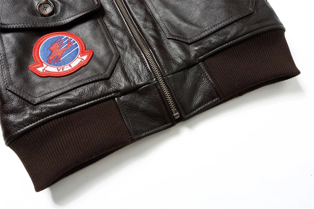 Dark Brown Winter Pilot Leather Jacket Men Military Style Europe Size Genuine Natural Thick Cowhide G1 Flight Leather Coat