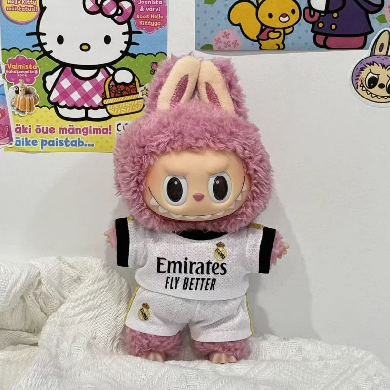 17cm Labubu Football Vinyl Pendant Doll Size 7 V1V2 V3 DIY Clothing Set Sportswear for Kids Creative Child Gift Toy