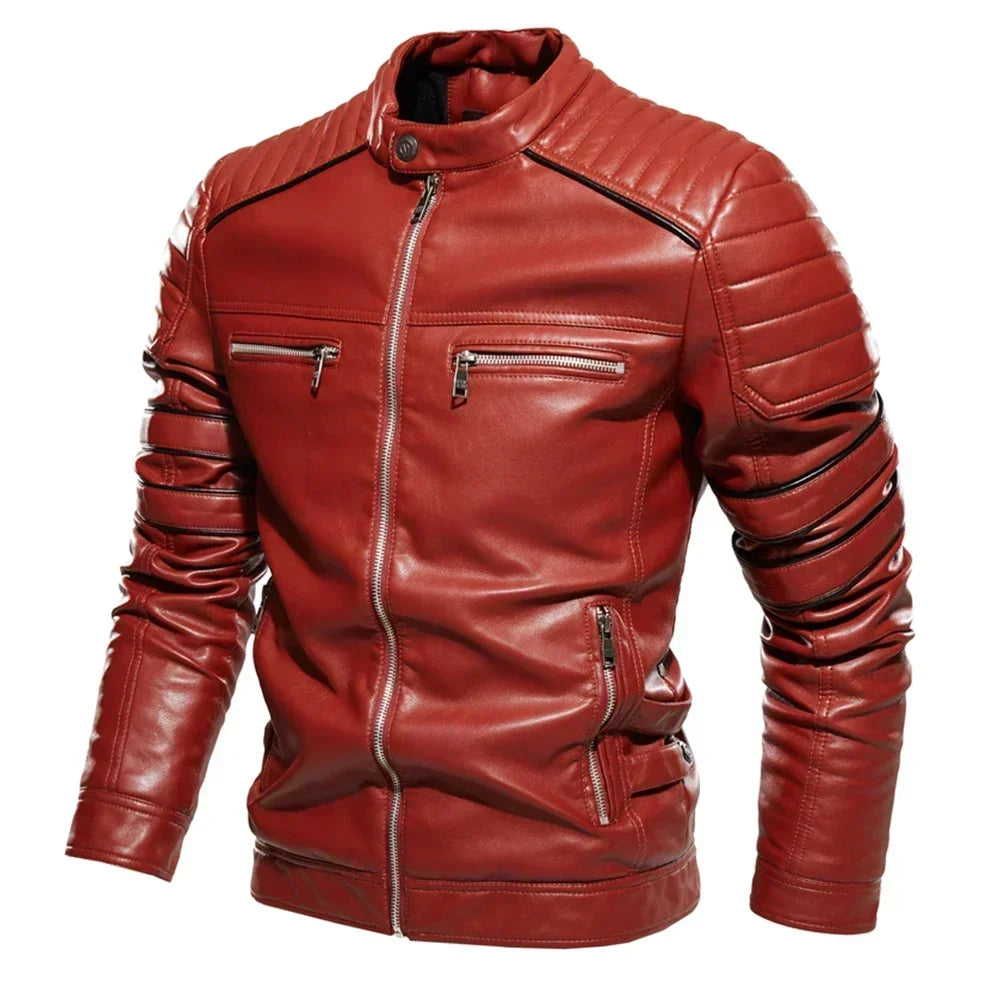 Streetwear Biker Coat Slim Fit Autumn Winter Coat Men Fur Lined Men Motorcycle Jacket Fashion Men Jacket Coffee Leather Jacket