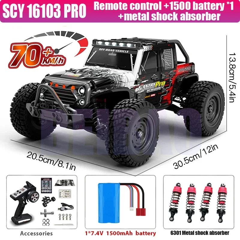 SCY 1:16 70KM/H OR 50KM/H 4WD RC Cars with LED Remote Control Cars High Speed Drift Monster Truck for Kids VS WLtoys 144001 Toys