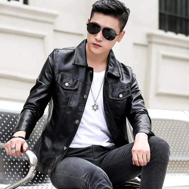 brand New leather jacket for men's leather jacket casual jacket Korean trend slim fit handsome youth Leather Coat mens plus size