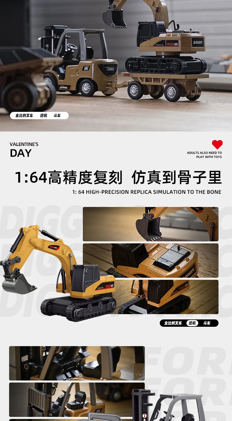 New 1:64 Rc Remote Control Car 2.4g Full-Scale Mini Excavator Tipper Truck Engineering Vehicle Forklift Valentine'S Day Toy Gift