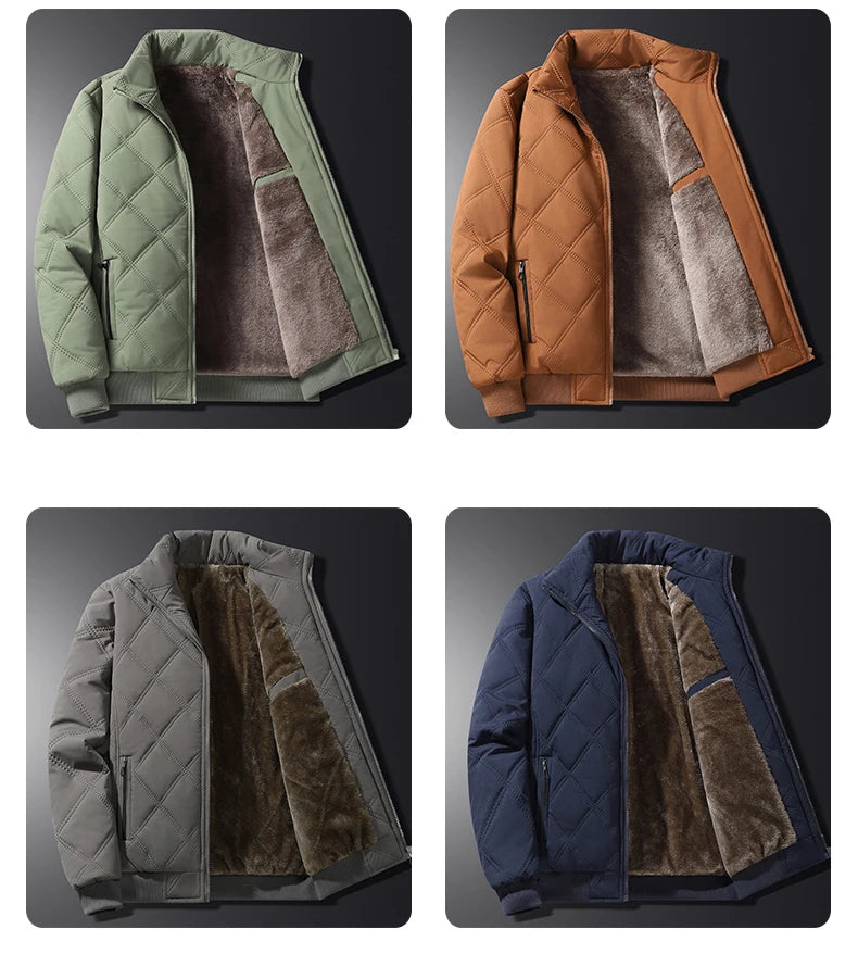 Fleece Jacket for Men 2025 Thick Stand Collar Solid Winter Jacket Men Windproof Warm Business Casual Men Coats High Quality