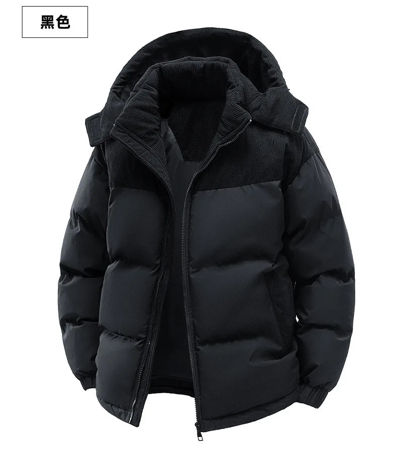 2025 Men's Color-coded Casual Trendy Loose Long Sleeve Hooded Quilted Jackets Male Winter New Fashion Thicken Clothes Coats Tops