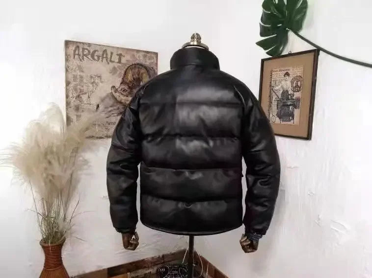 Cowhide Genuine Leather Duck Down Puffer Jacket Man Short Slim Fit Winter Fluffy Thickened Warm Leather Down Jacket Men Korean
