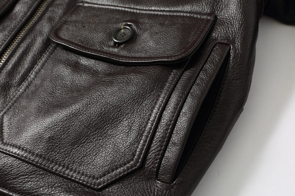 Dark Brown Winter Pilot Leather Jacket Men Military Style Europe Size Genuine Natural Thick Cowhide G1 Flight Leather Coat