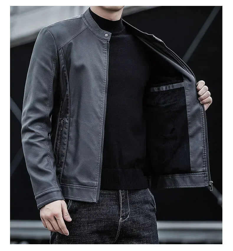 New Men's Motorcycle Leather Jacket Slim Men Leather Jacket Outer Wear Clothing For Male PU Leather Jackets Thin Business Jacket