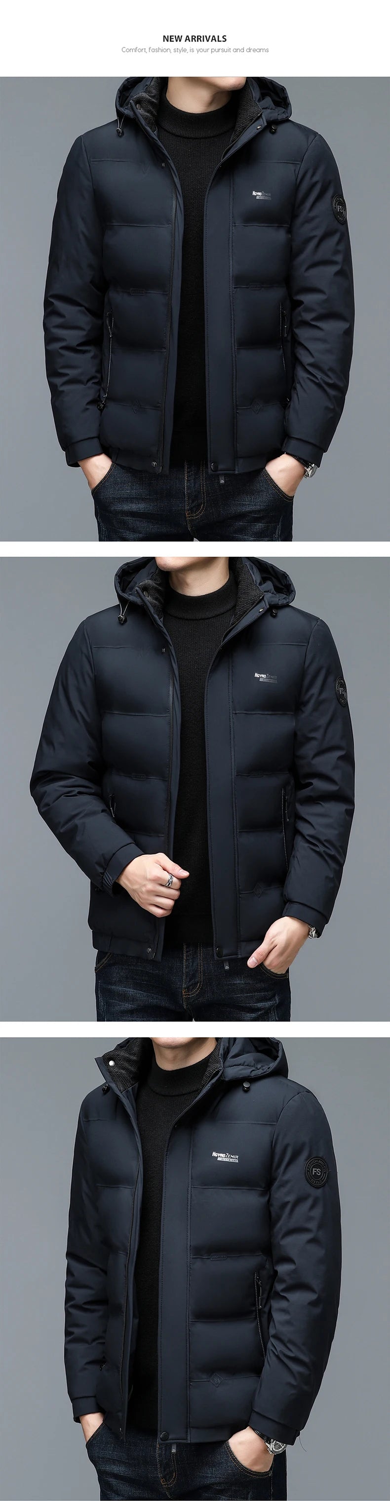 Men's Quilted Winter Windbreaker Parka Jacket with Thickened Lining – Hooded Standing Collar Coat for Middle-Aged Warmth