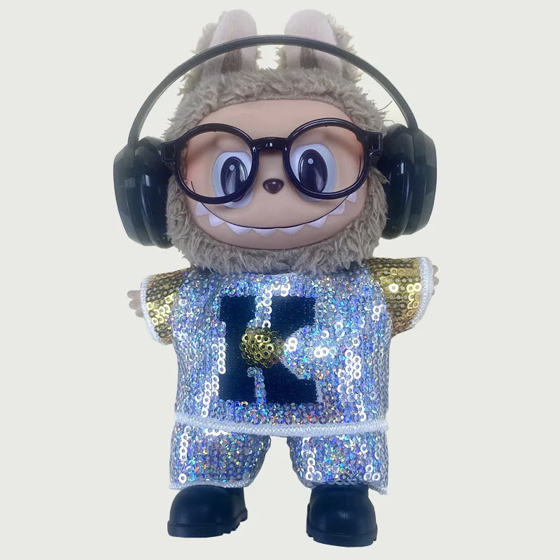LABUBU clothes Handmade sequined outfit, two-piece jacket and trousers LABUBU accessories Headphones Shoes accessories (no dolls