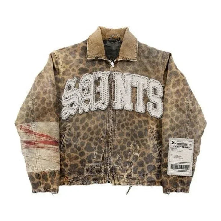 Street Style American Y2K Retro Rivet Leather Jacket Mens Letter Embroidered Hollow Oversized Coat Punk Rock Motorcycle Clothing